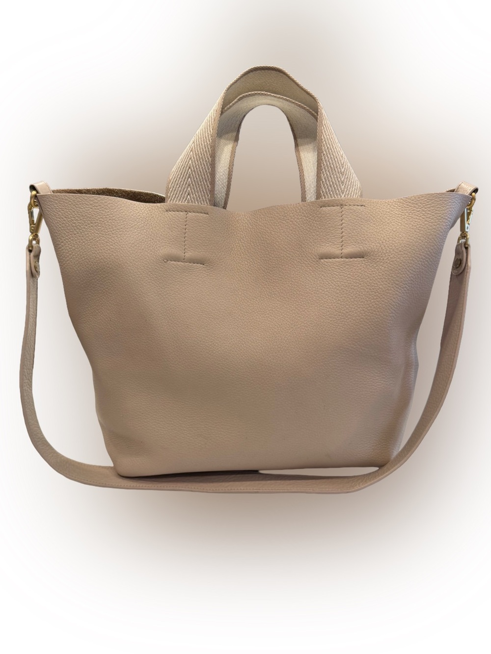Gigi New York “Leigh” Leather Tote Bag Nude Beige Xtra Strap Minimalist